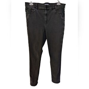 Express Women's Black Denim Jeans Sz 16L Stretch High Rise Leggings Embellished